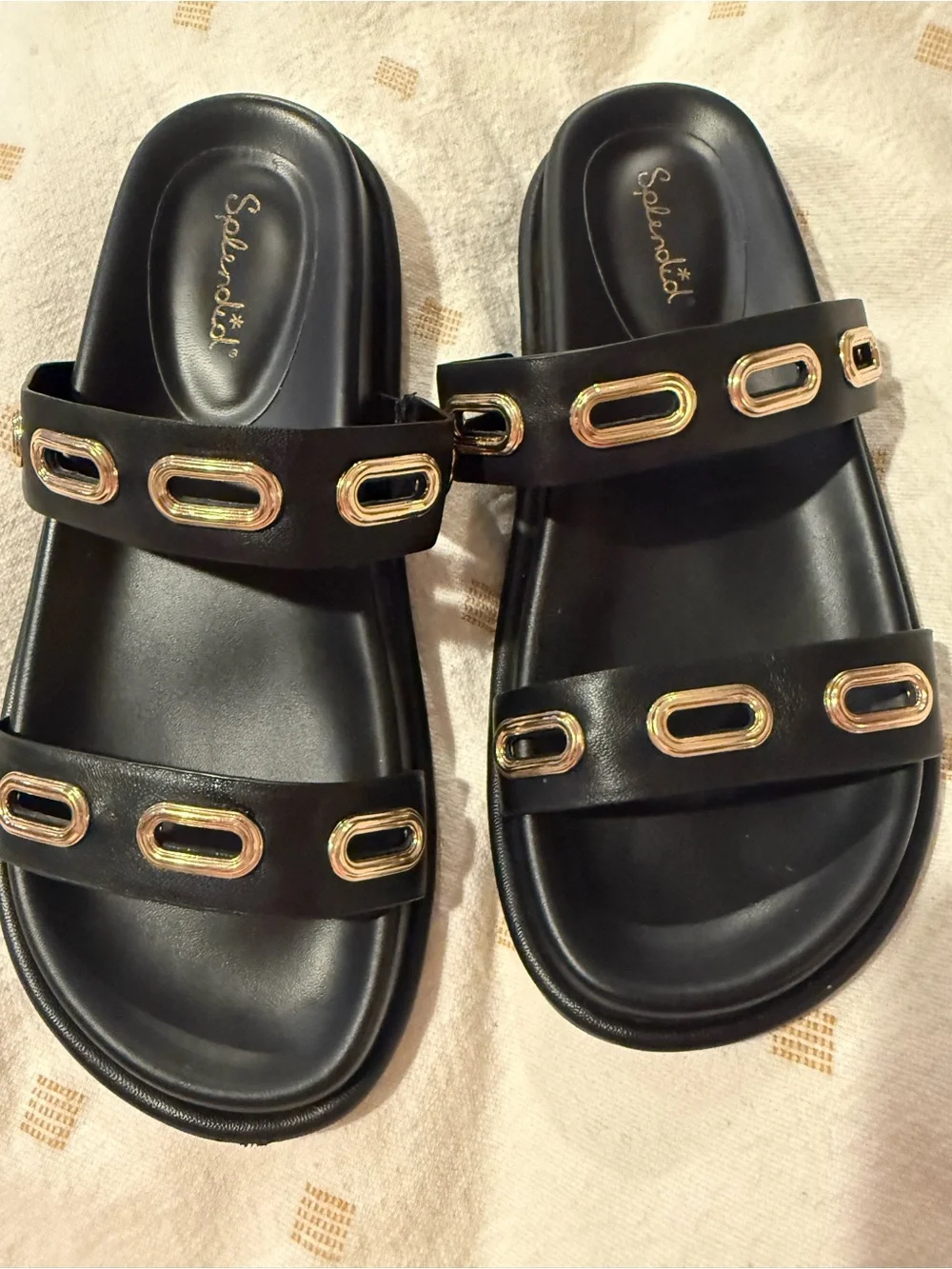 Splendid Black Slide Sandals with Gold Hardware,7 Anthropologie